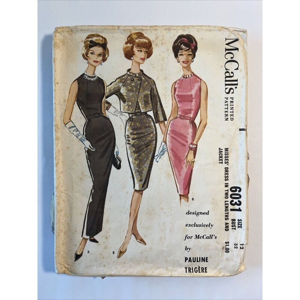 McCalls 6031 Pauline Trigere Seam Fitted Bodice Dress Jacket Pleats Bust 32 RARE